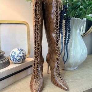 SCHUTZ Tan Snakeskin Over the Knee Boots